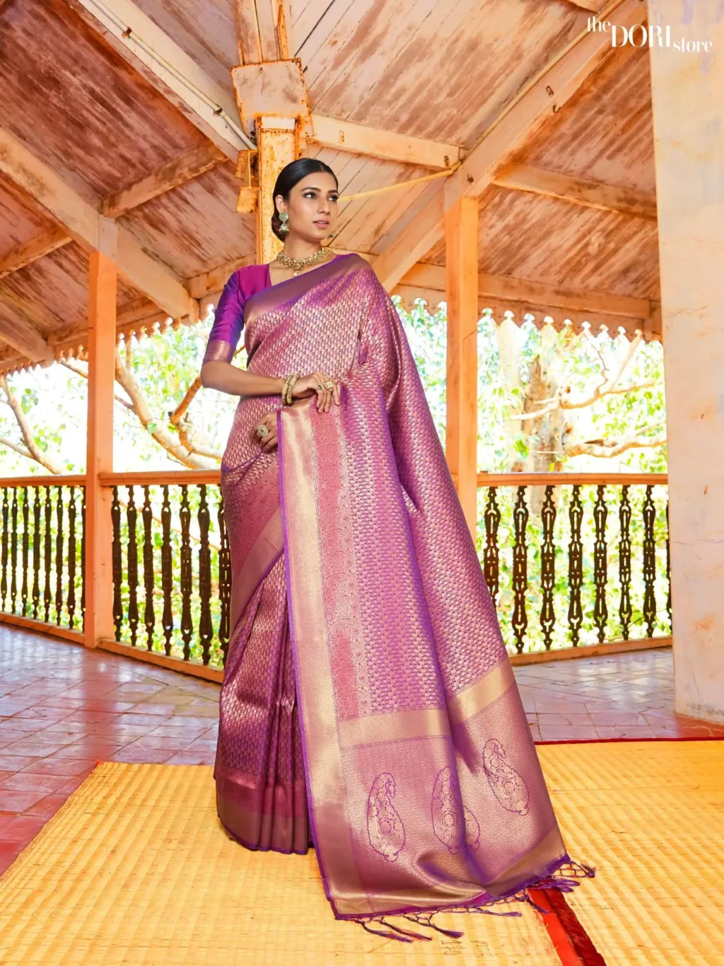 Jamun Purple Kanjeevaram Silk Saree with Golden Zari Border  - party wear saree