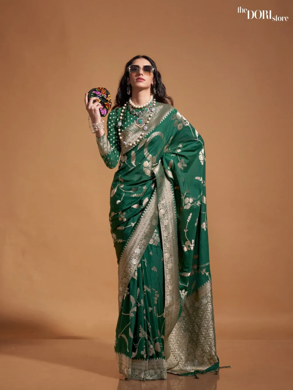 Royal Deep Green Banarasi Georgette Handloom Silk Saree - party wear saree