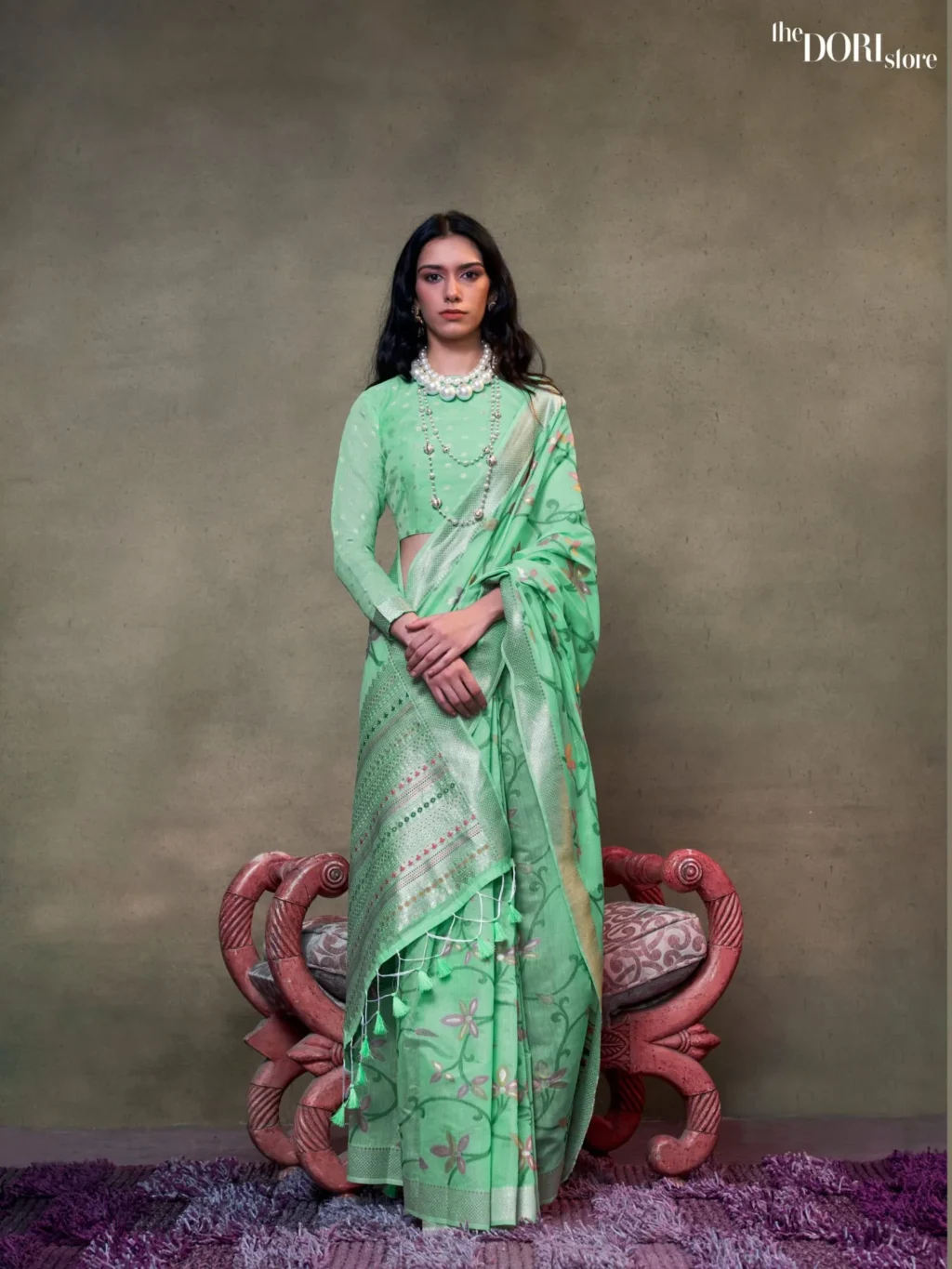Sharp Green Woven Banarasi Jamdani Saree - party wear saree