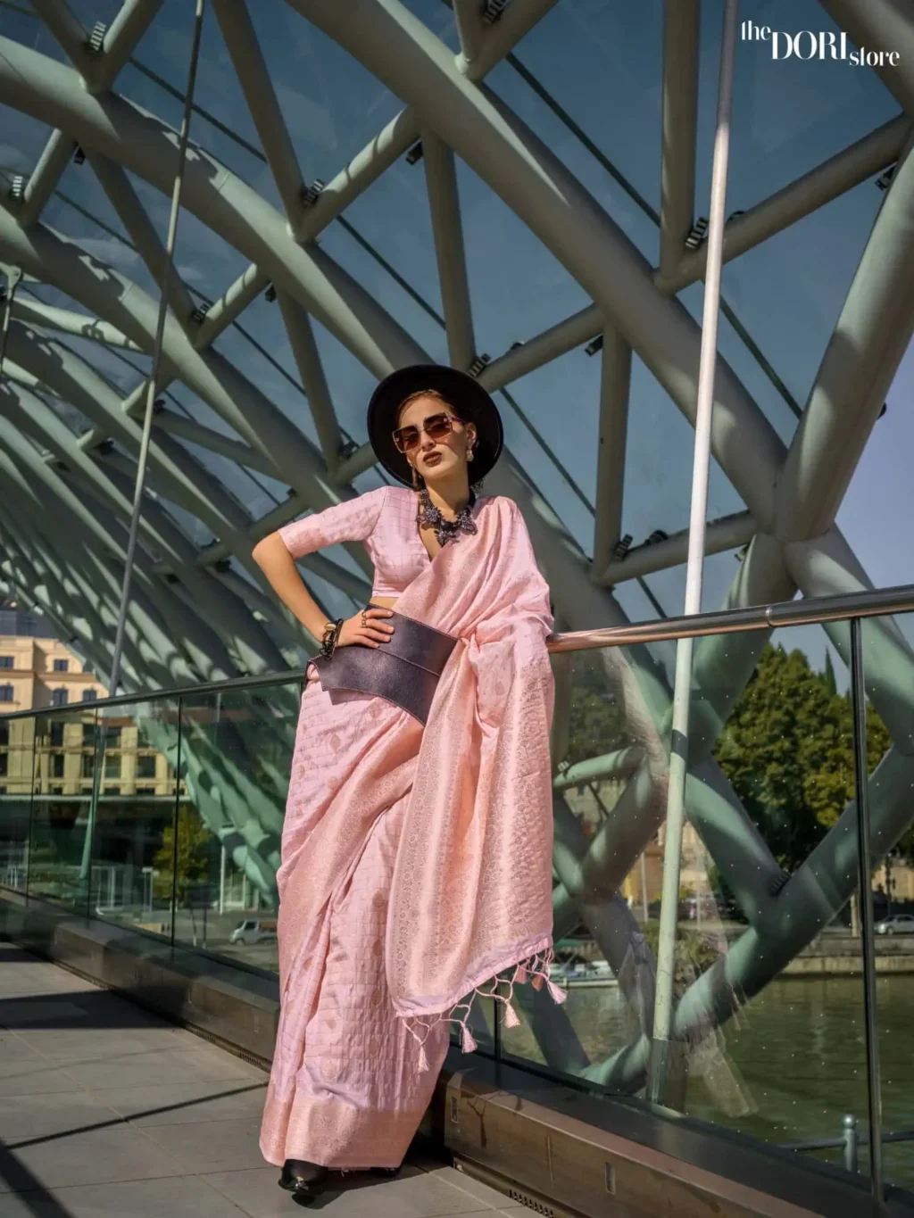 Rich Coral Pink Designer Katan Handloom Woven Silk Saree - party wear saree