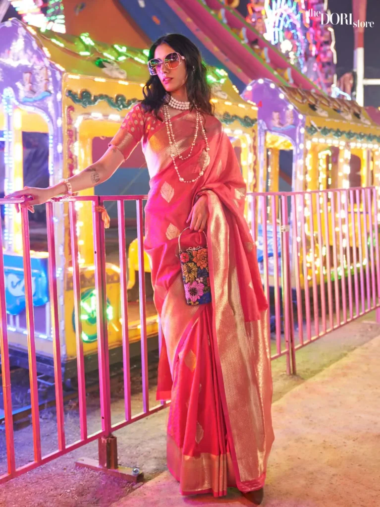 Queen Pink Banarasi Woven Silk Saree - party wear saree
