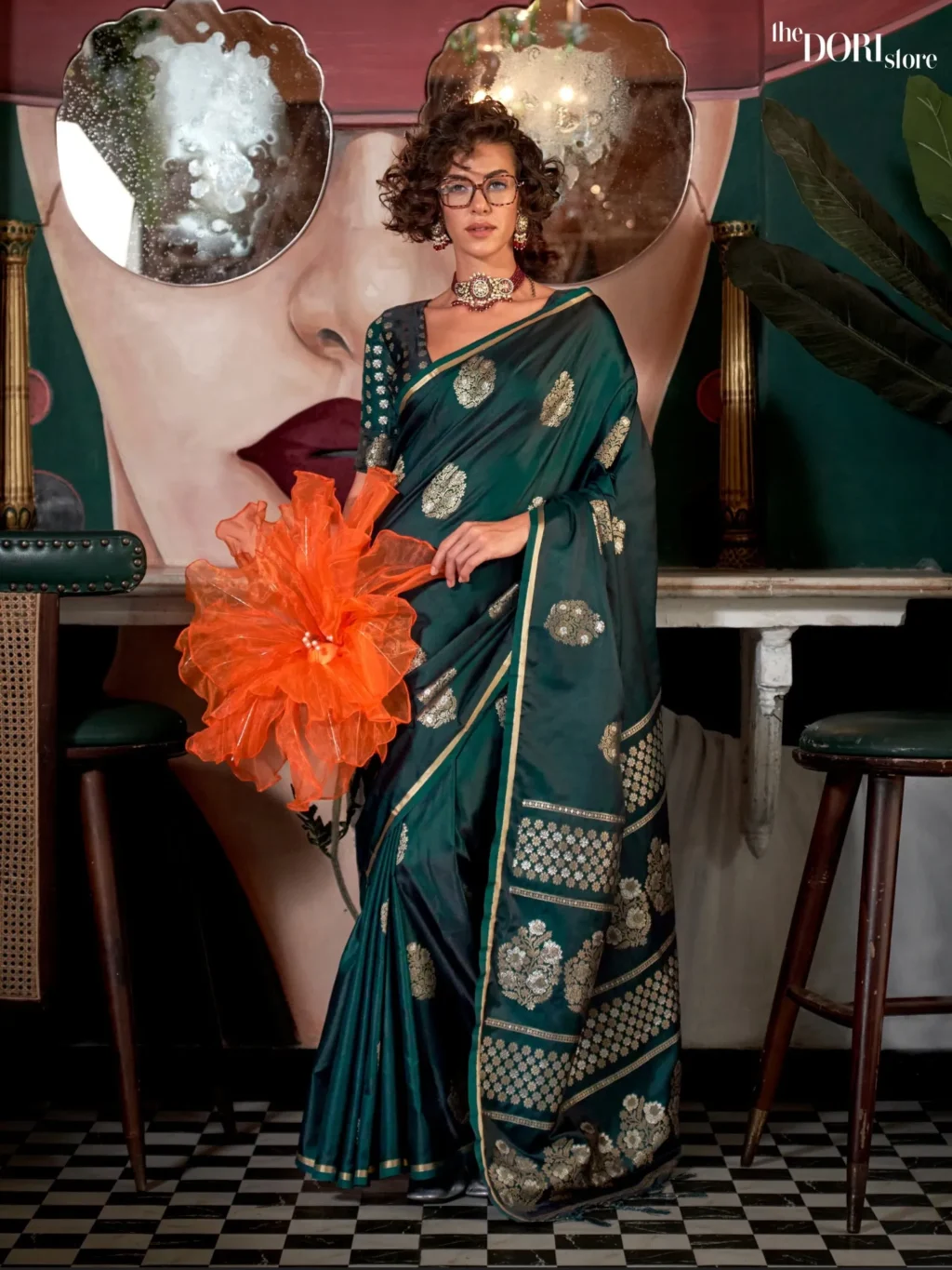 Rich Hunter Green Designer Banarasi Satin Silk Saree - party wear saree