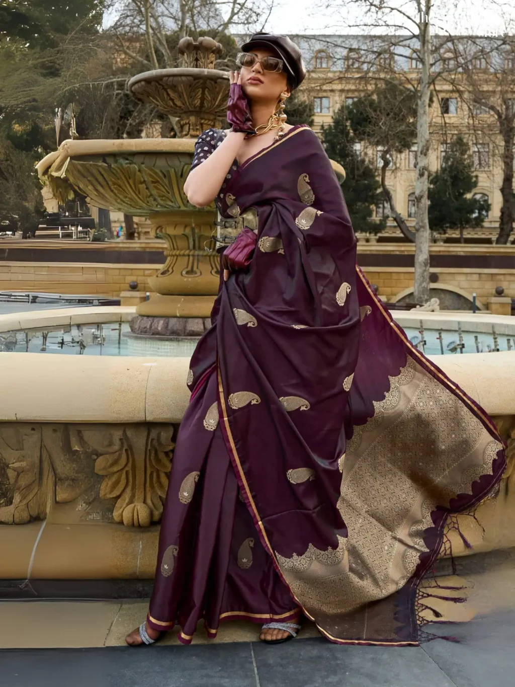 Royal Deep Wine Purple Banarasi Satin Woven Silk Saree - party wear saree