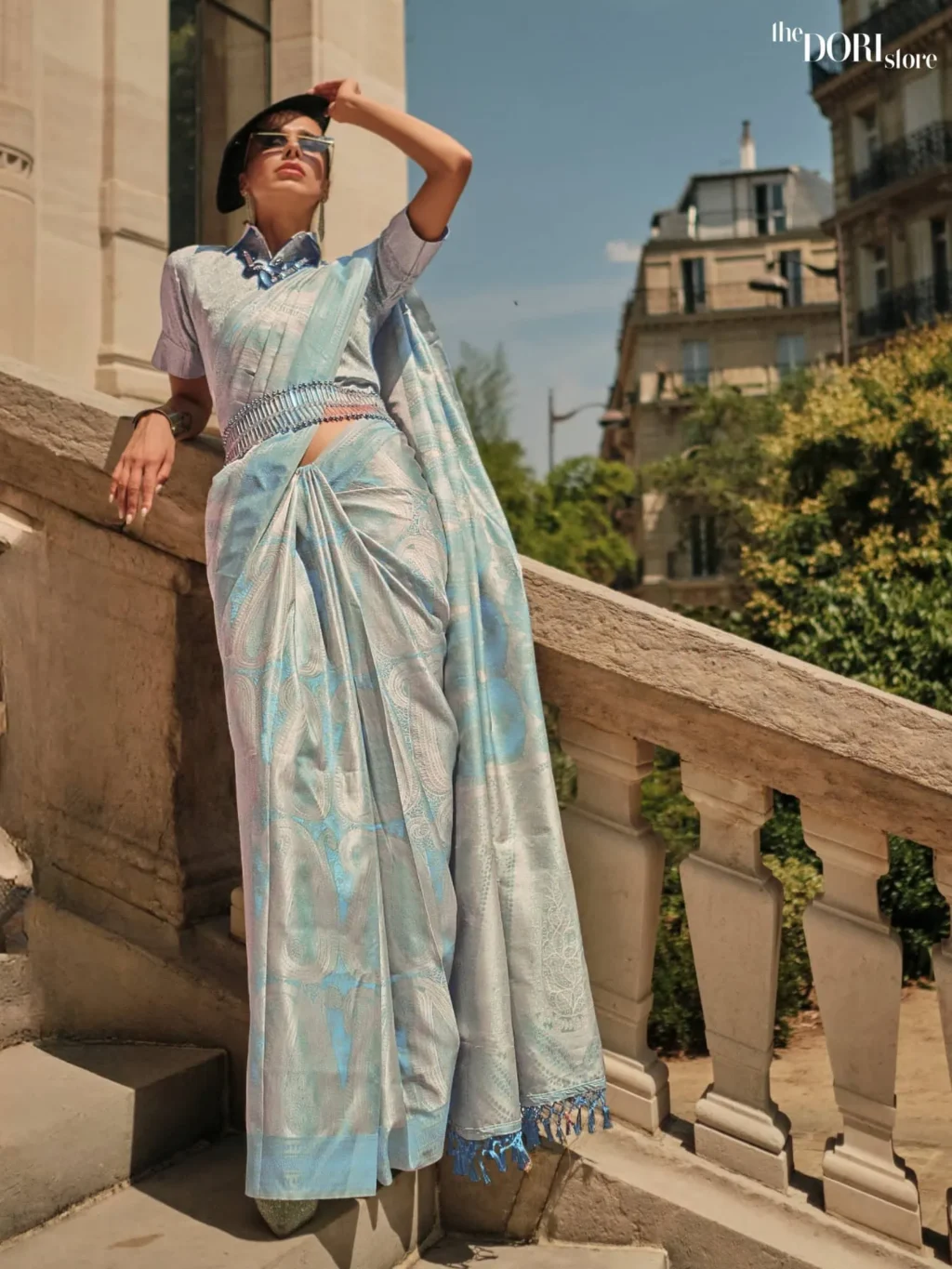 Ethnic Bluish Grey Soft Satin Silk Saree - party wear saree