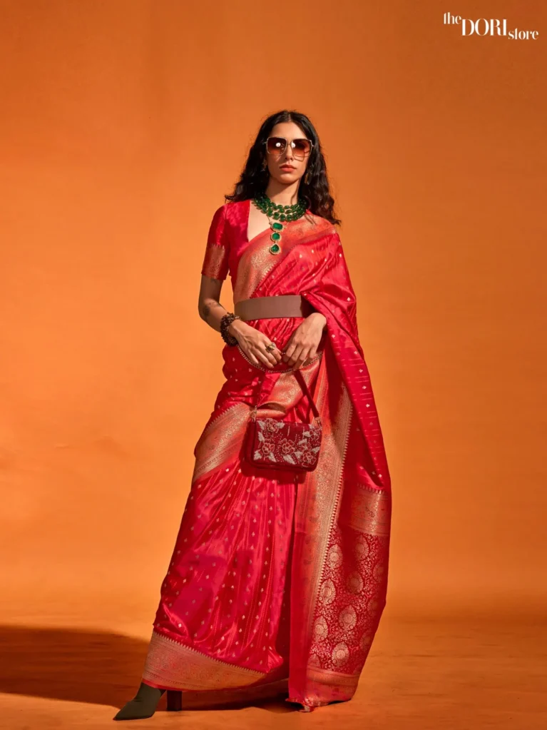 Queen Red Dual Tone Banarasi Satin Silk Sare - party wear saree