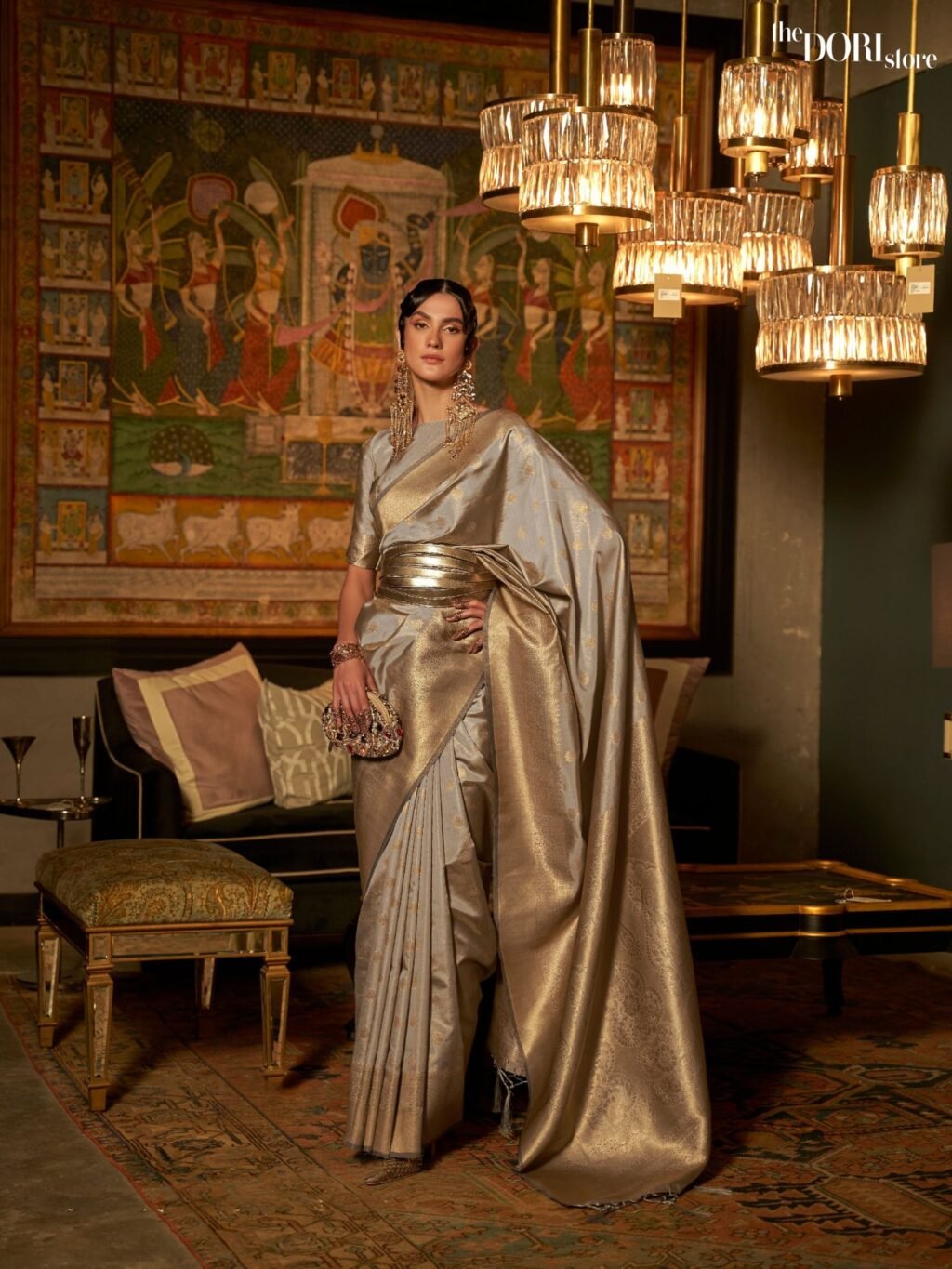 Rich Grey Designer Handloom Zari Woven Silk Saree - party wear saree