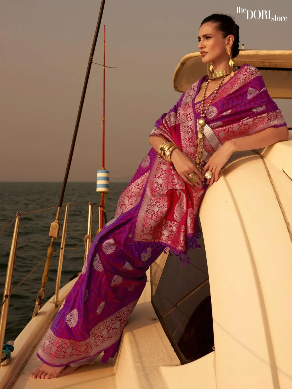 Ethnic Dual Tone Purple Satin Silk Saree - party wear saree
