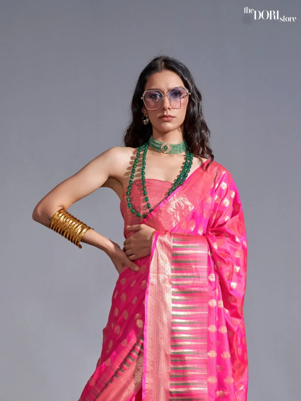 Coral Pink Zari Woven Pure Handloom Banarasi Silk Saree - Image 3