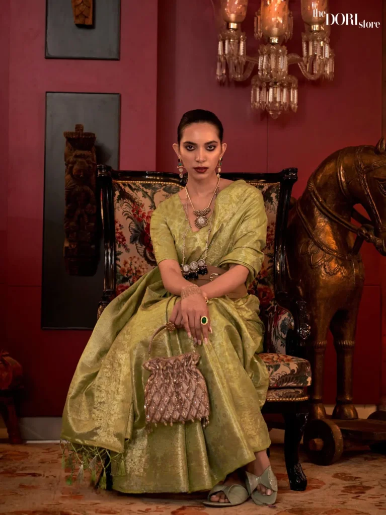 Citron Green Partywear Banarasi Handloom Zari Silk Saree - party wear saree