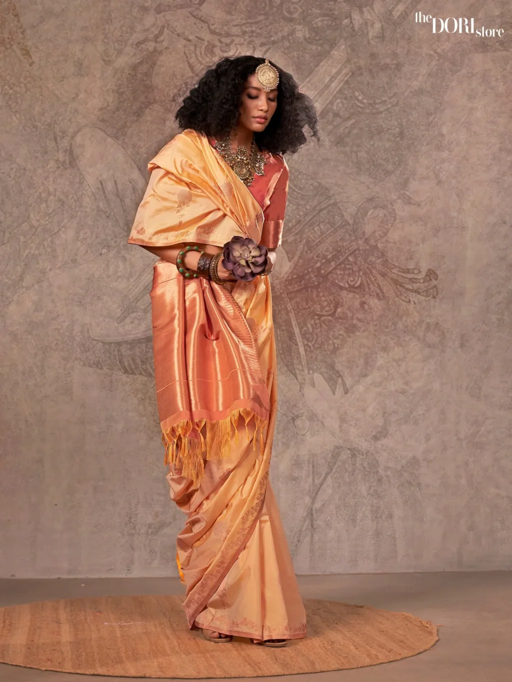 Elegant Creamish Orange Dual Tone Banarasi Handloom Silk Saree - party wear saree