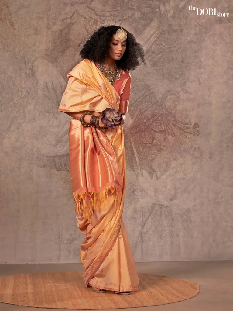 Elegant Creamish Orange Dual Tone Banarasi Handloom Silk Saree - party wear saree