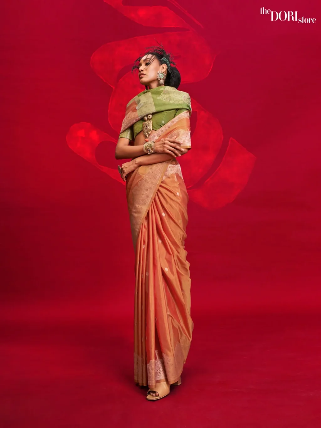 Glow Orange Tussar Banarasi Silk Saree - party wear saree