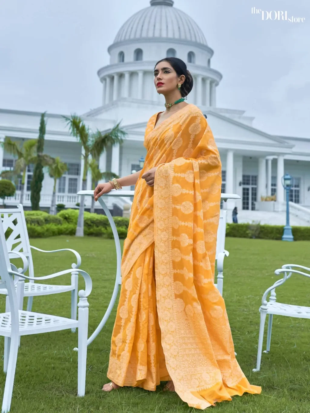 Warm Yellow Charm Lucknowi Georgette Saree - party wear saree