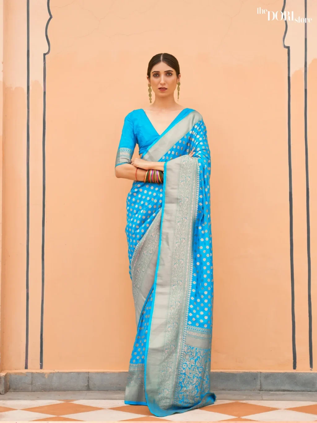 Sky Blue Nylon Handloom Georgette Silk Saree - party wear saree
