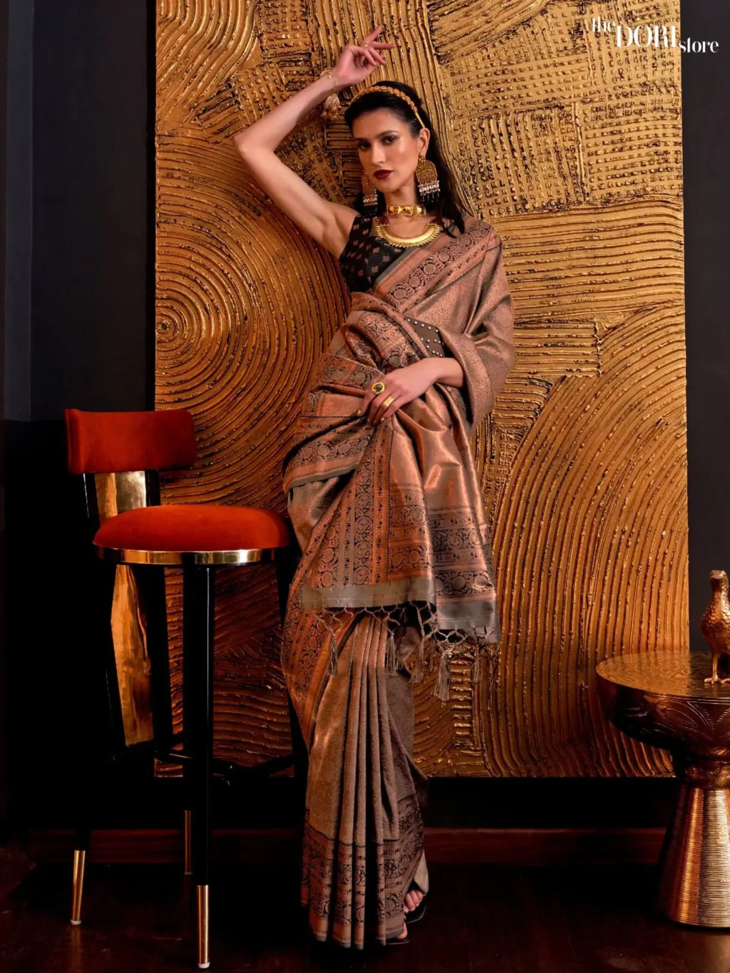 Chocolate Brown Kanjeevaram Handloom Silk Saree - party wear saree