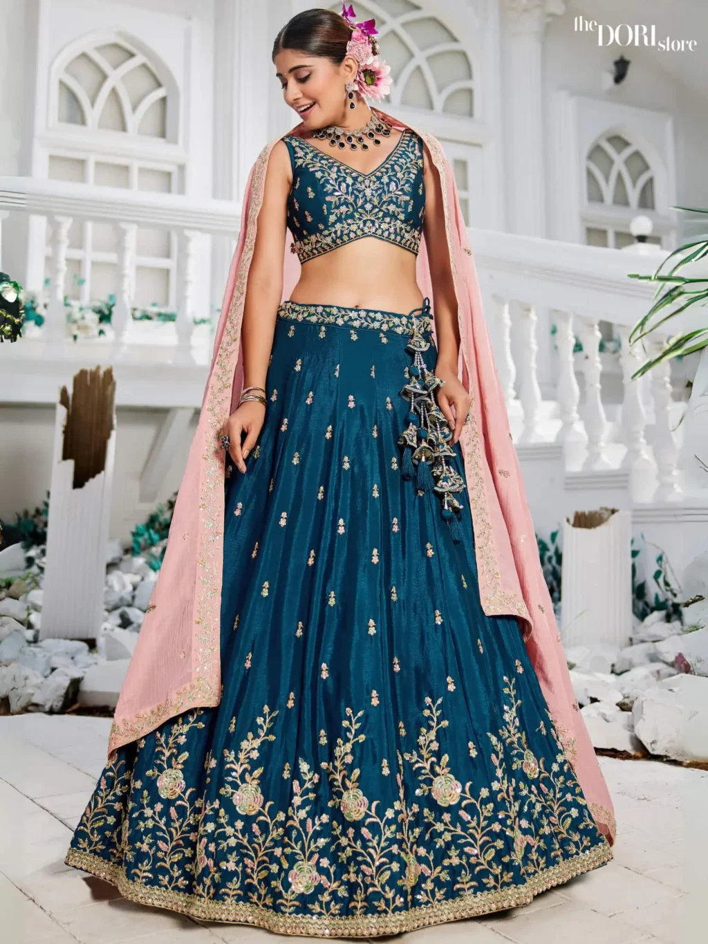 Navy Blue Chiffon Sequinse embroidery Semi-Stitched Lehenga choli  product image