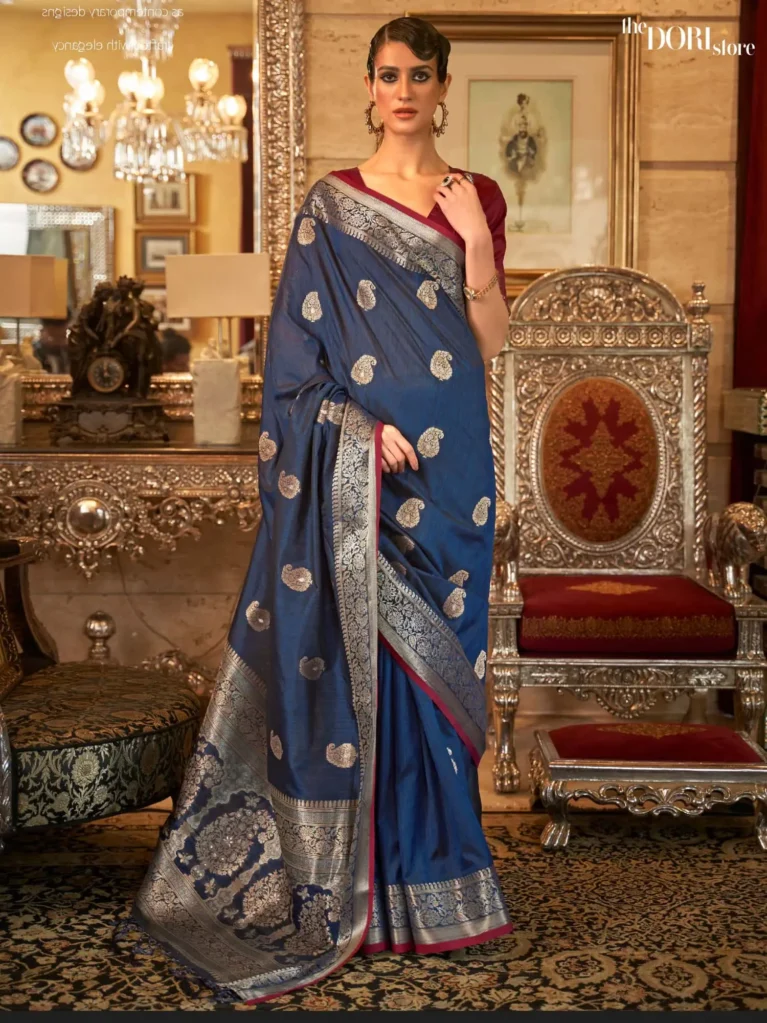 Royal Deep Blue Banarasi Tussar Silk Saree - party wear saree