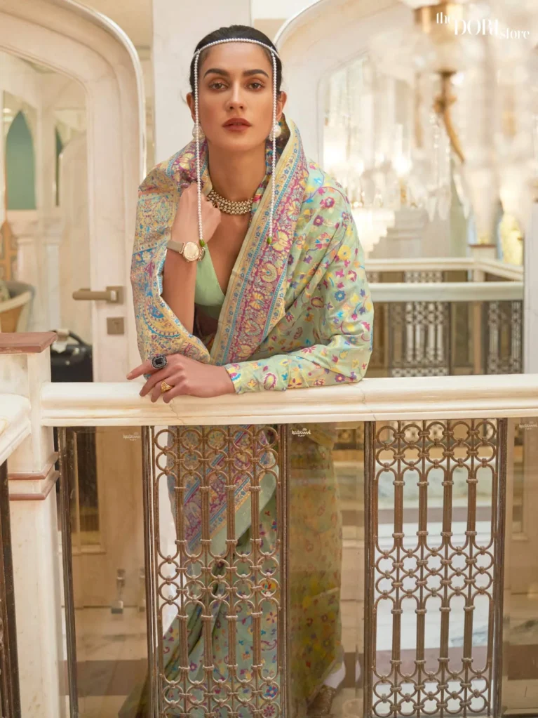 Sea Green Kashmiri Handloom Weaving Silk Saree - party wear saree