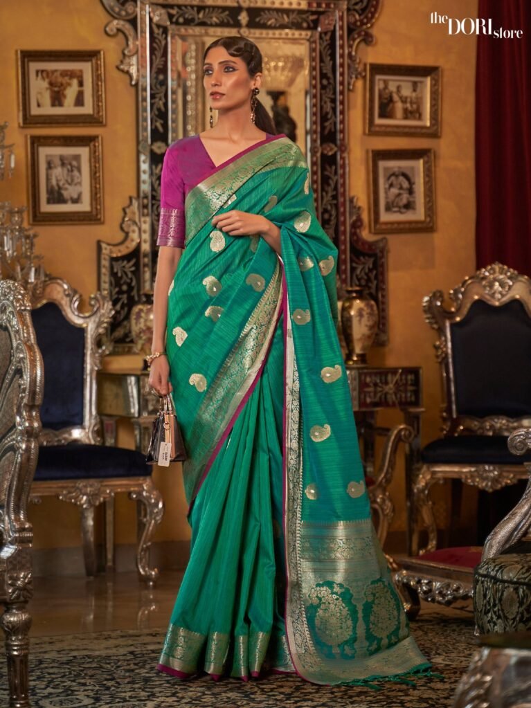 Designer Green Banarasi Tussar Silk Saree - party wear saree