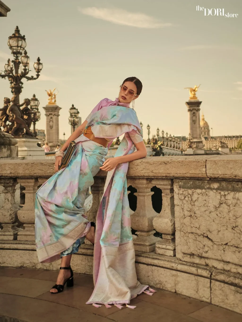 Pinkish Light Blue Rangkat Zari Satin Woven Silk Saree - party wear saree