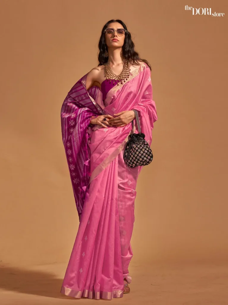 Purplish Pink Handloom Woven Silk Saree - party wear saree