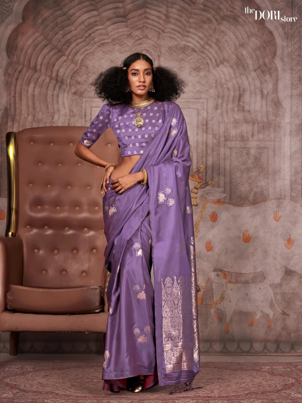 Lavender Purple Partywear Banarasi Satin Silk Saree - party wear saree
