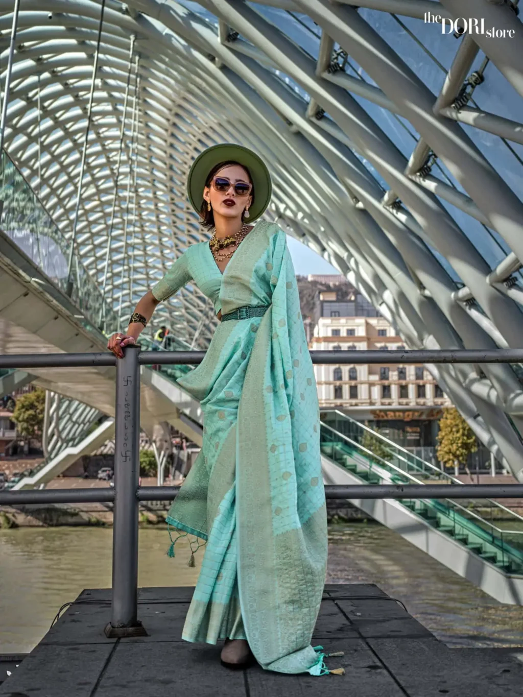 Sky Blue Designer Katan Handloom Woven Silk Saree - party wear saree