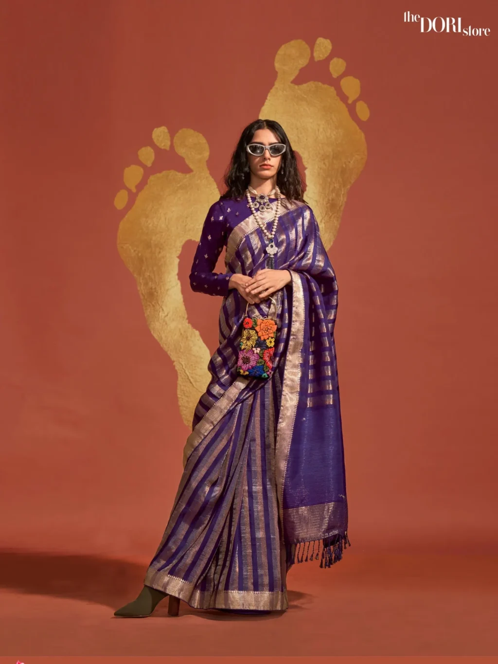 Aubergine Purple and Gold Viscose Banarasi Silk Saree - Image 3