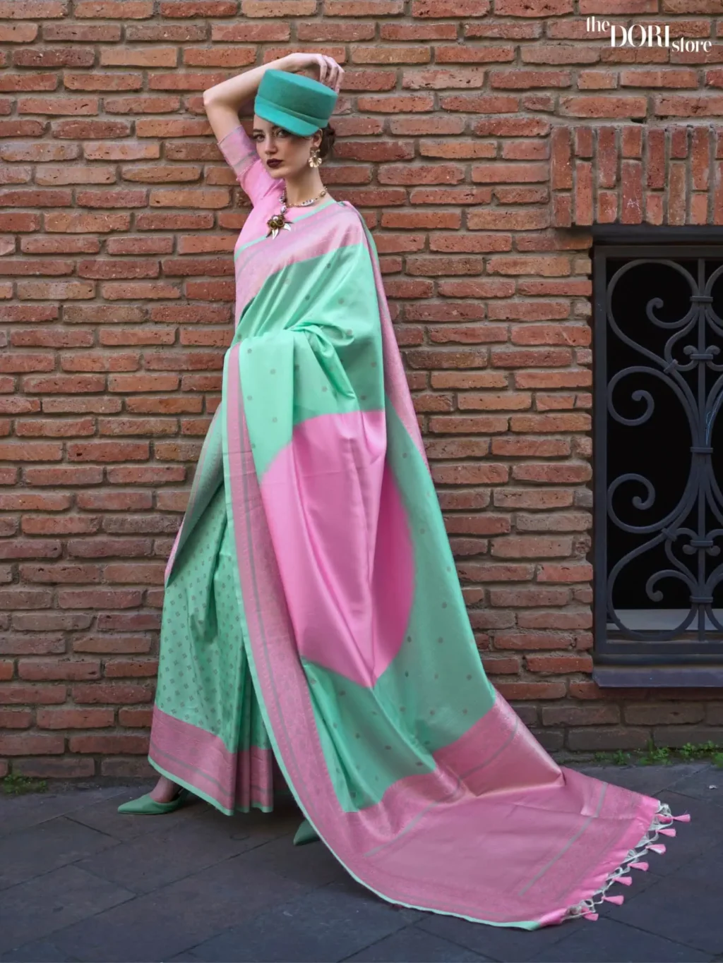 Pink and Sea Green Soft Weaving Silk Saree - party wear saree