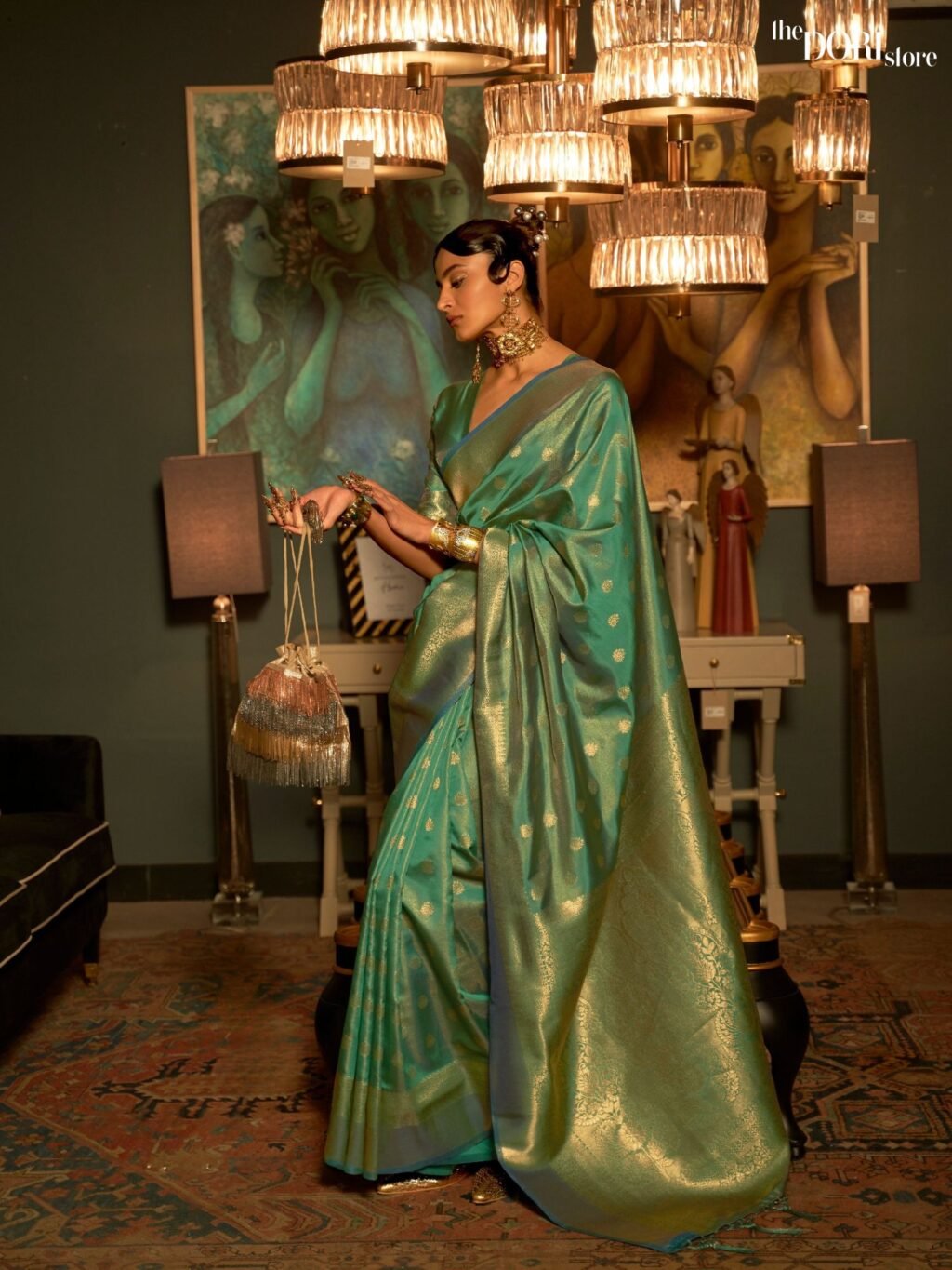 Royal Princess Green Designer Handloom Zari Woven Silk Saree - party wear saree