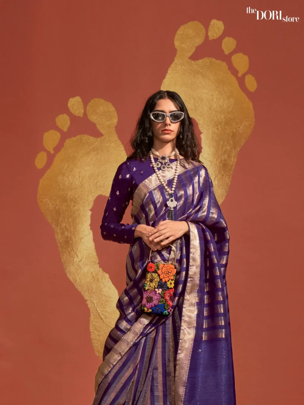 Aubergine Purple and Gold Viscose Banarasi Silk Saree - Image 4