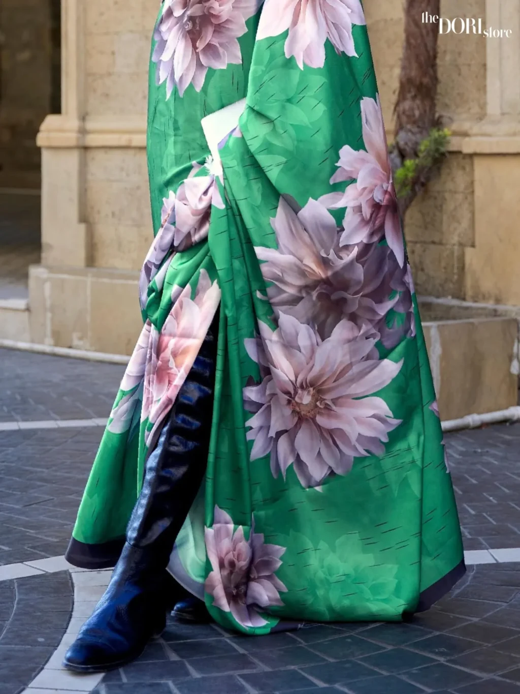 Spring Green Digital Print Satin Crepe Silk Saree - Image 3