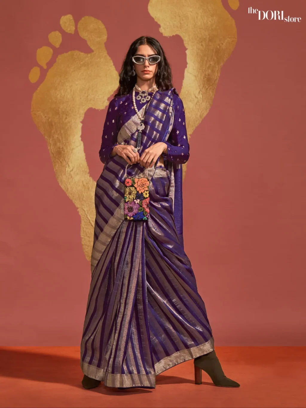 Aubergine Purple and Gold Viscose Banarasi Silk Saree - party wear saree
