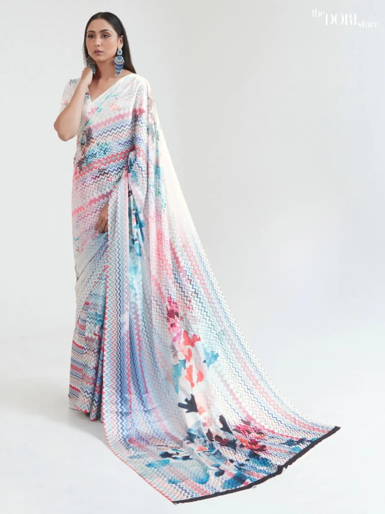 Ivory Flair Multicolor Floral Printed Saree - party wear saree