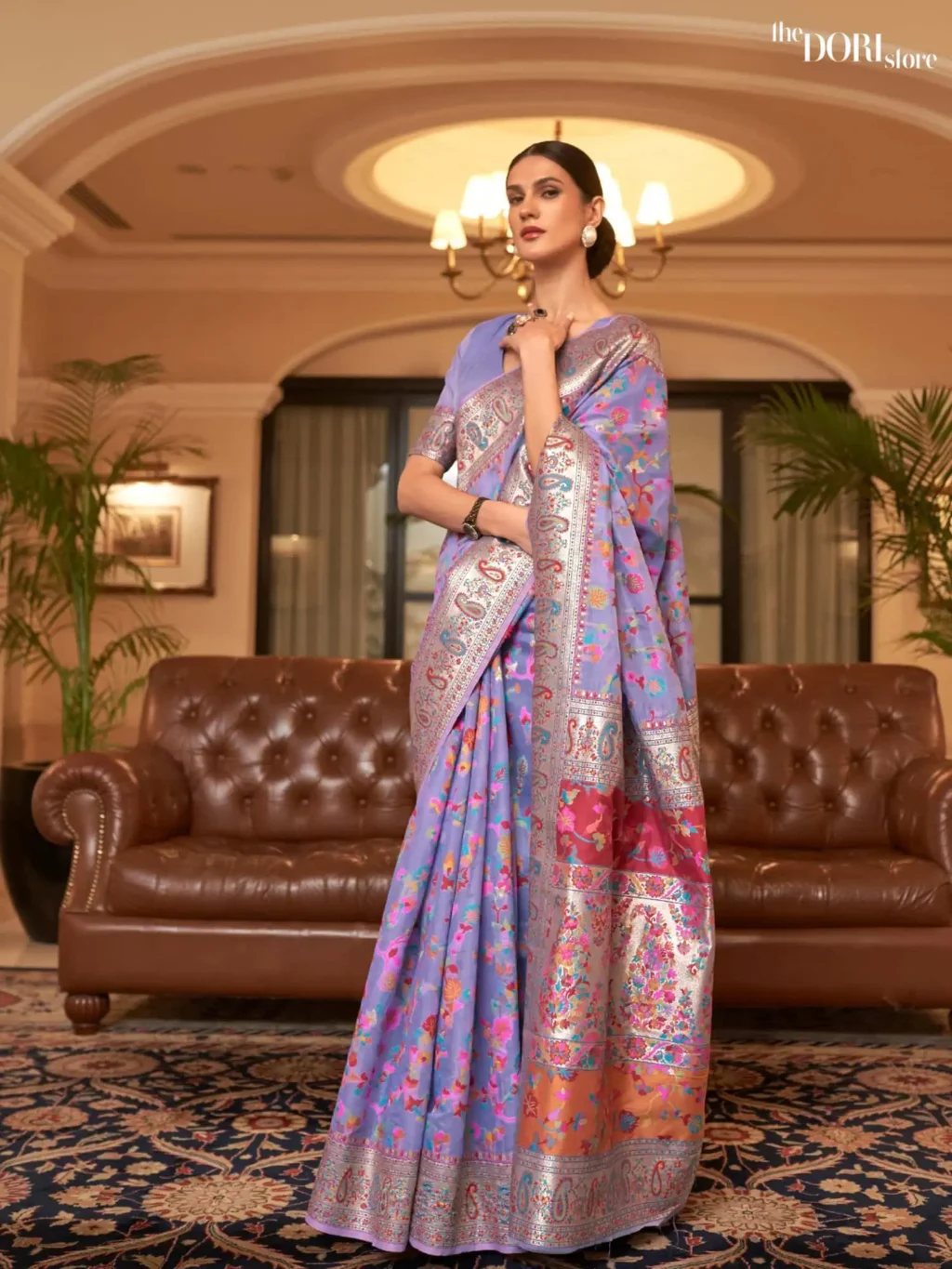 Lavender Purple Kashmiri Jamewar Silk Saree - party wear saree