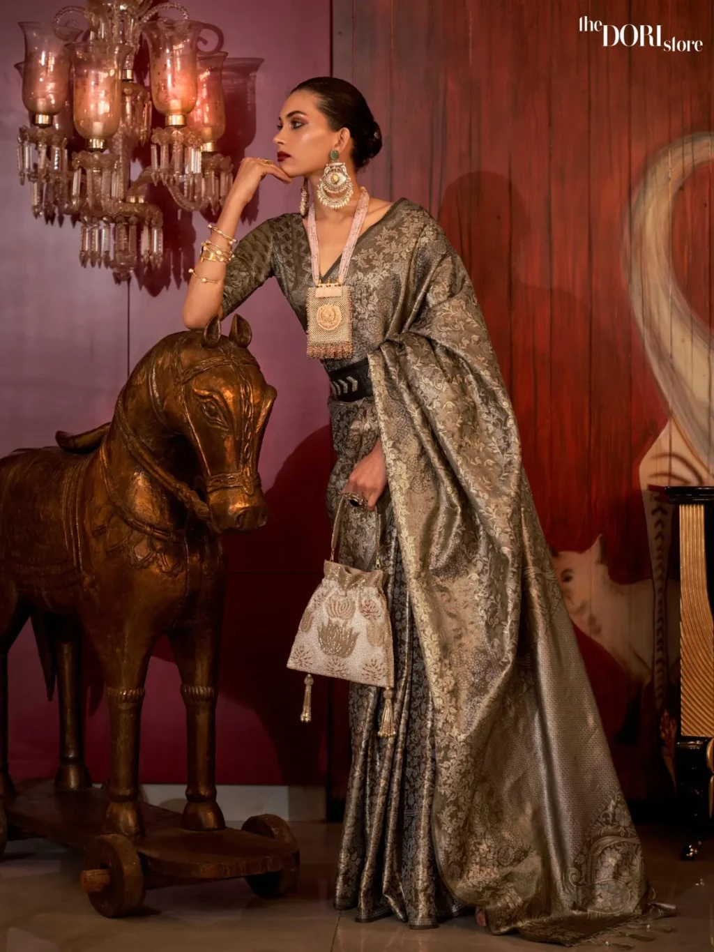 Majestic Black Partywear Banarasi Handloom Zari Silk Saree - party wear saree