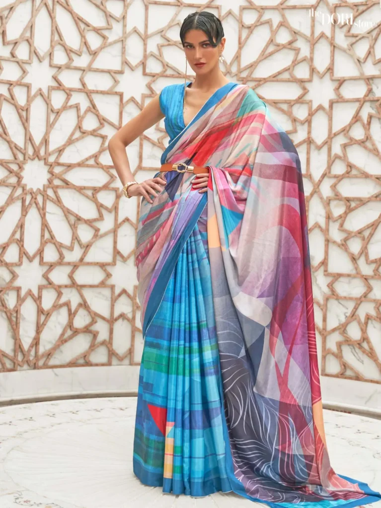 Multicolor Blue Festive Pure Soft Crepe Silk Saree - party wear saree