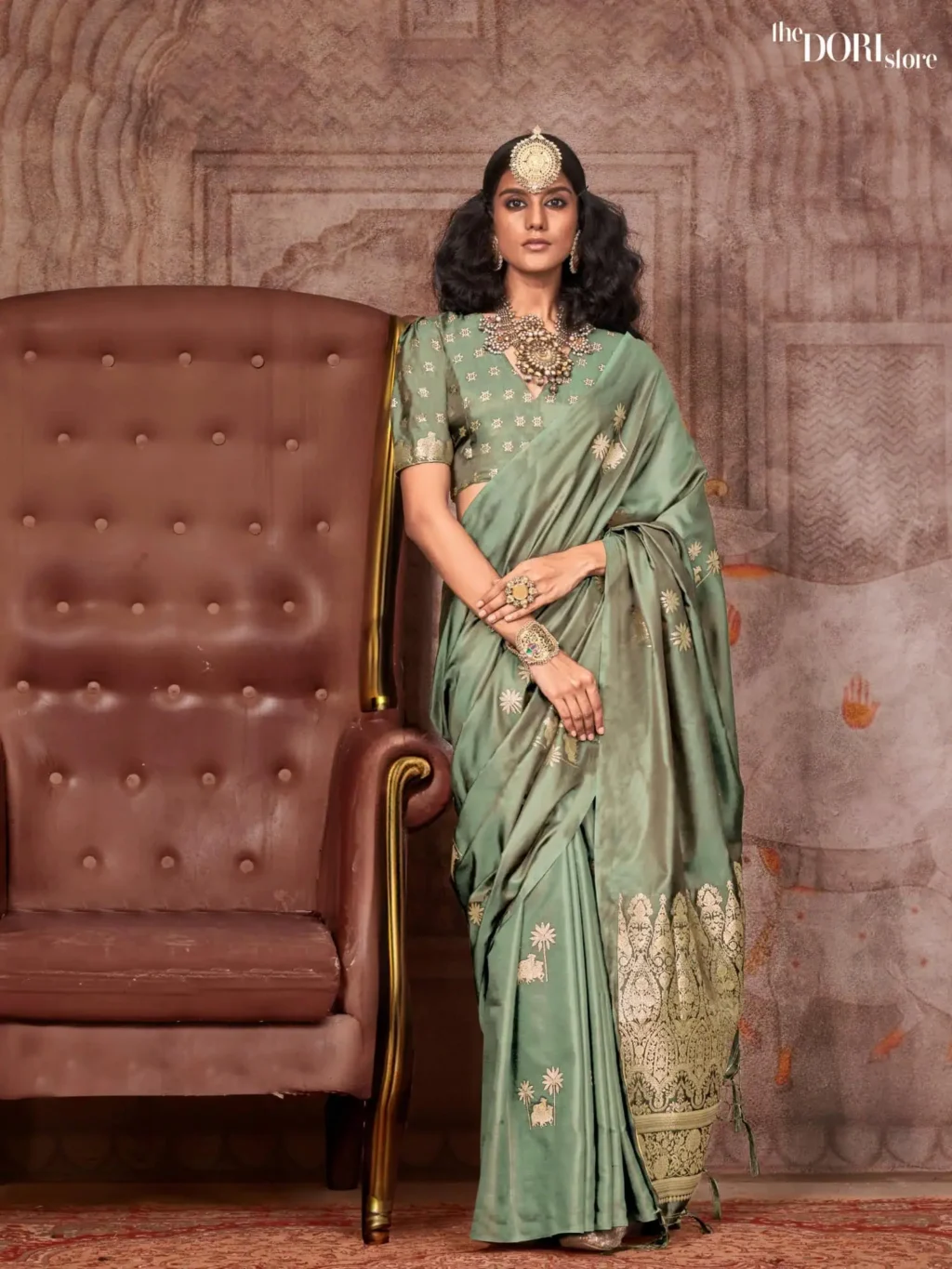 Olive Green Partywear Banarasi Satin Silk Saree - party wear saree
