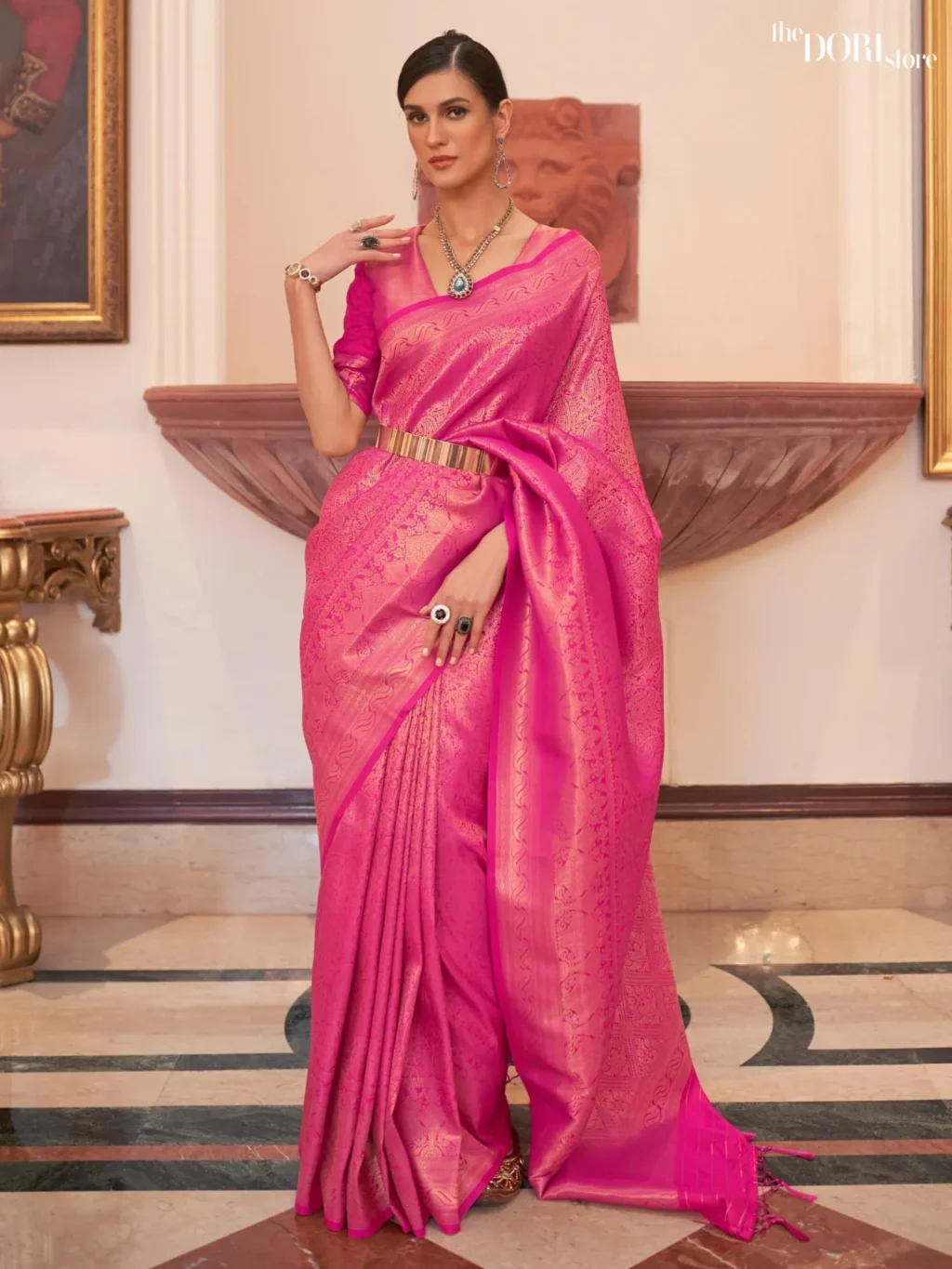 Blush Pink Kanjeevaram Woven Silk Saree - party wear saree
