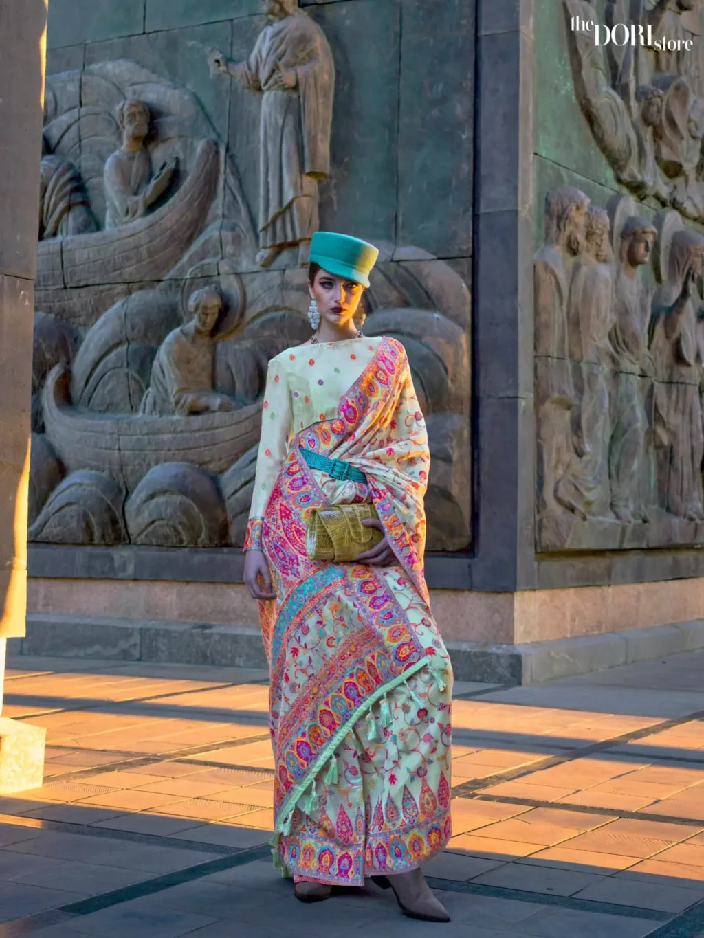 Iris Blue Kashmiri Organza Soft Silk Saree - party wear saree