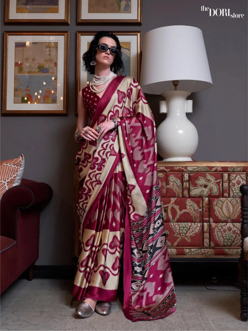 Rich Wine Red Patola Printed Crepe Silk Saree - party wear saree