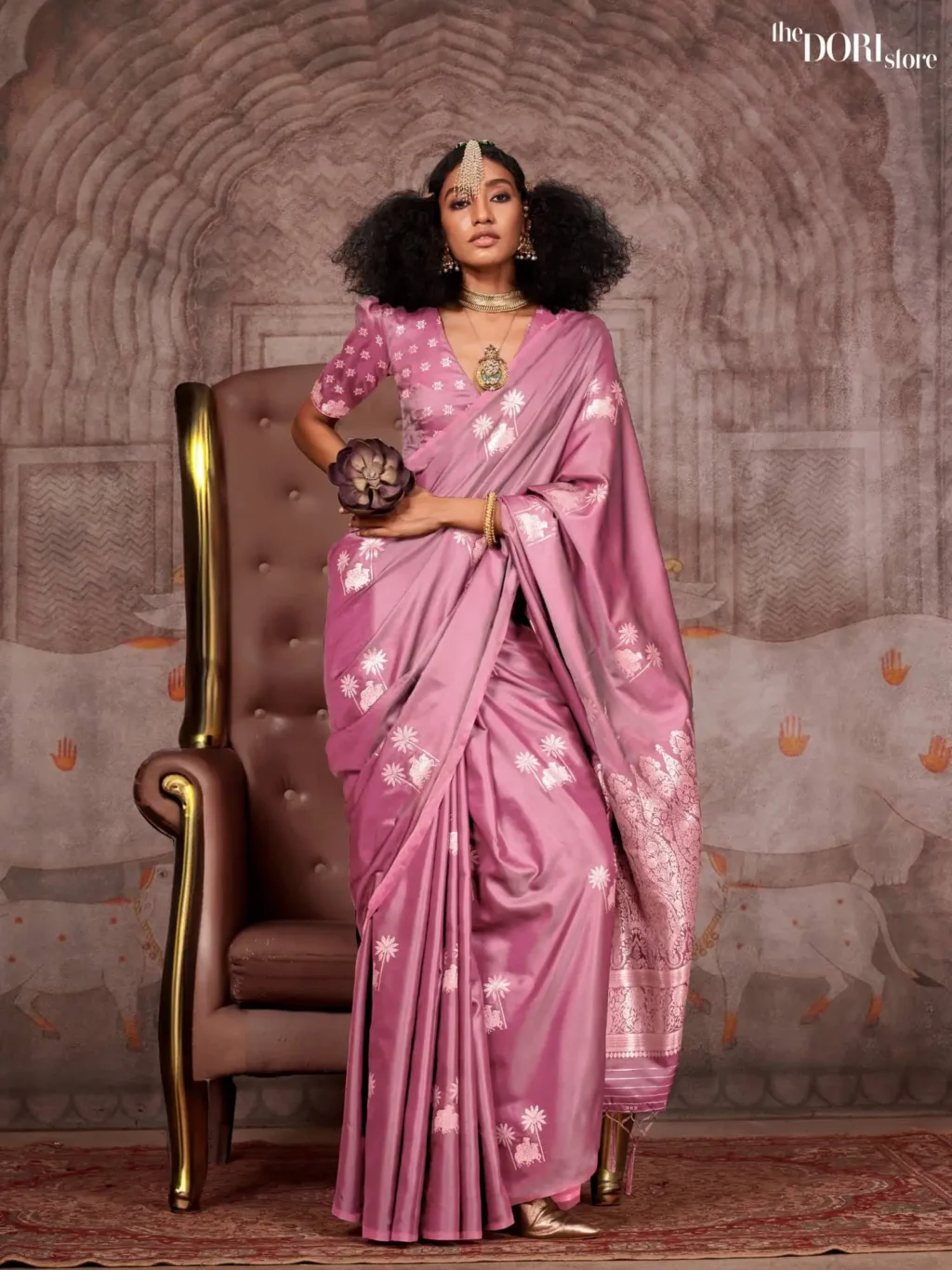 Mauve Pink Partywear Banarasi Satin Silk Saree - party wear saree
