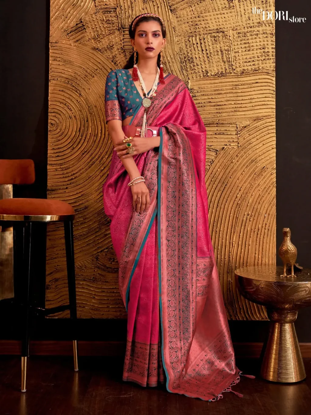 Royal Dark Pink Kanjeevaram Handloom Silk Saree - party wear saree
