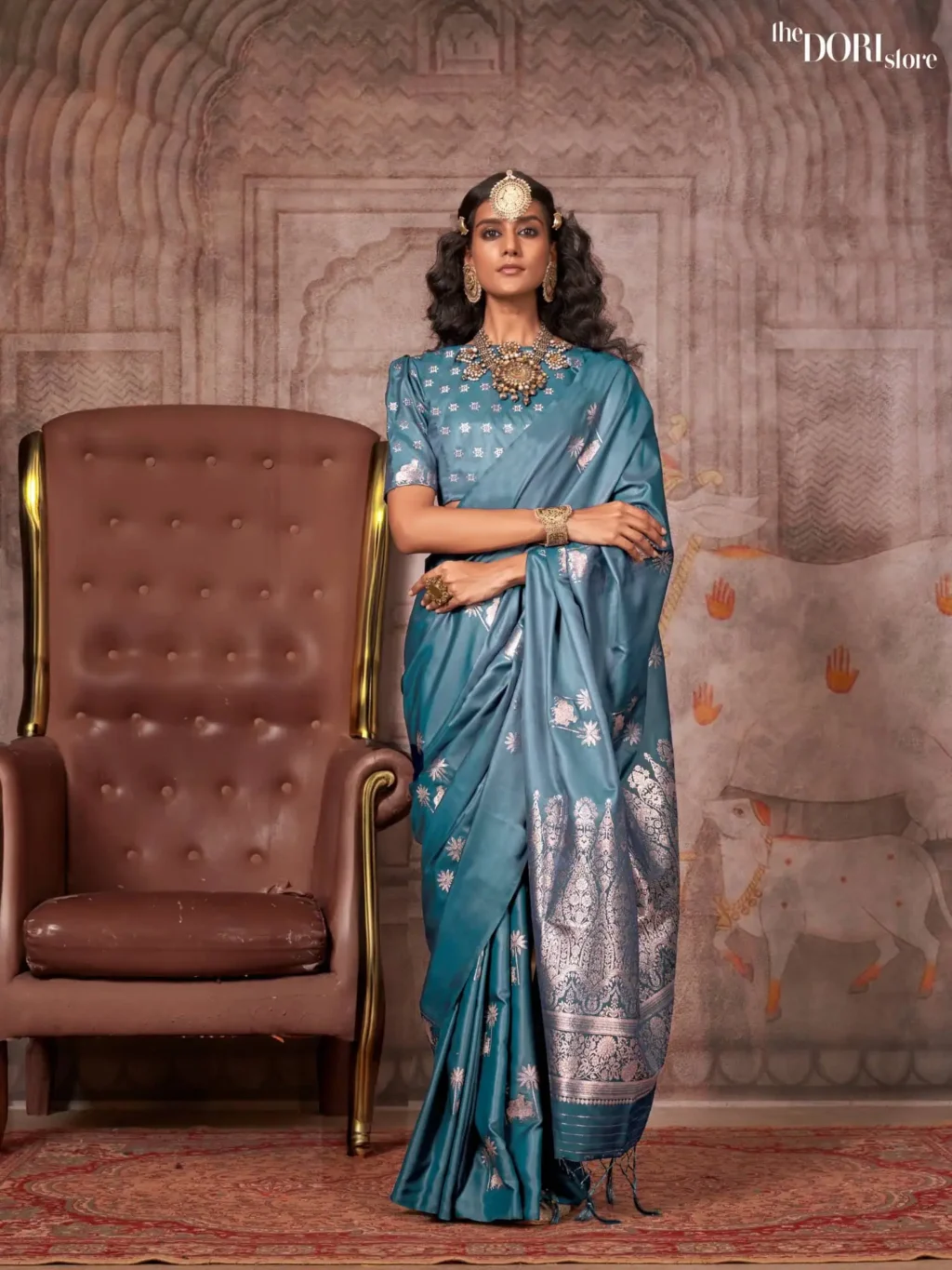 Bright Blue Partywear Banarasi Satin Silk Saree - party wear saree