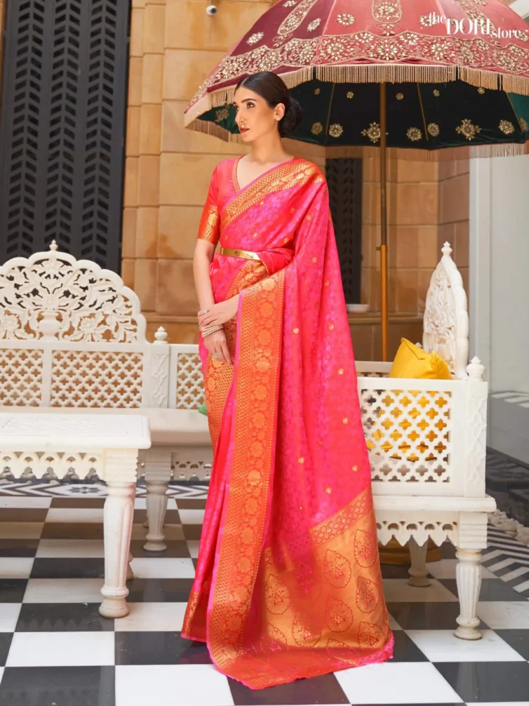Royal Rose Pink Kanjeevaram Silk Saree - party wear saree