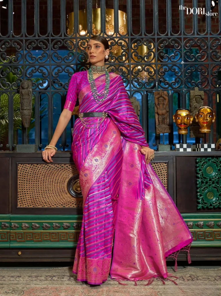 Partywear Pinkish Purple Banarasi Satin Silk Saree - party wear saree
