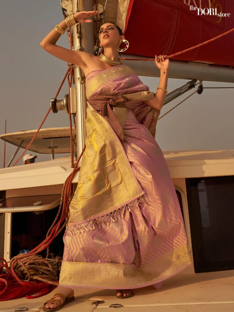 Partywear Dual Tone Lavender Satin Silk Saree - party wear saree