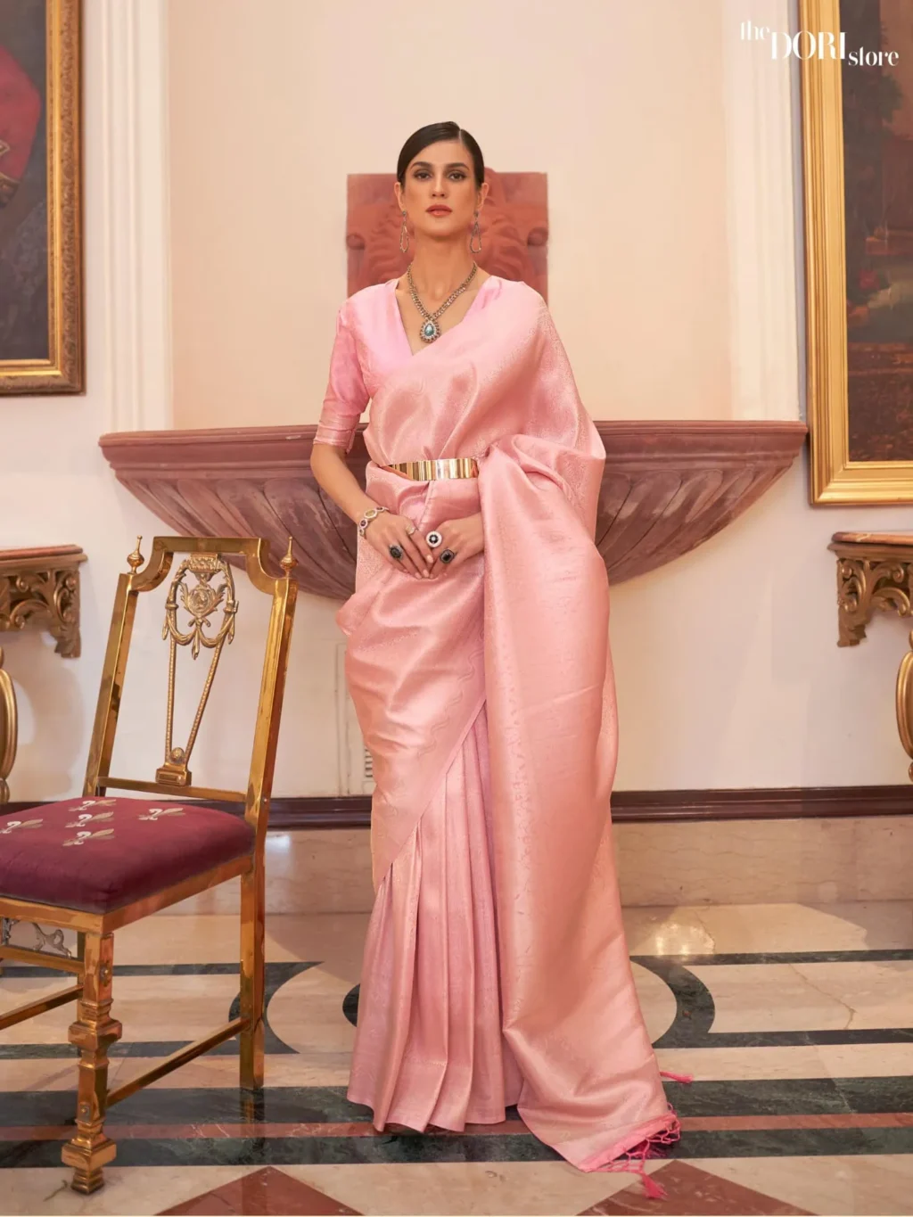 Baby Pink Kanjeevaram Woven Silk Saree - party wear saree
