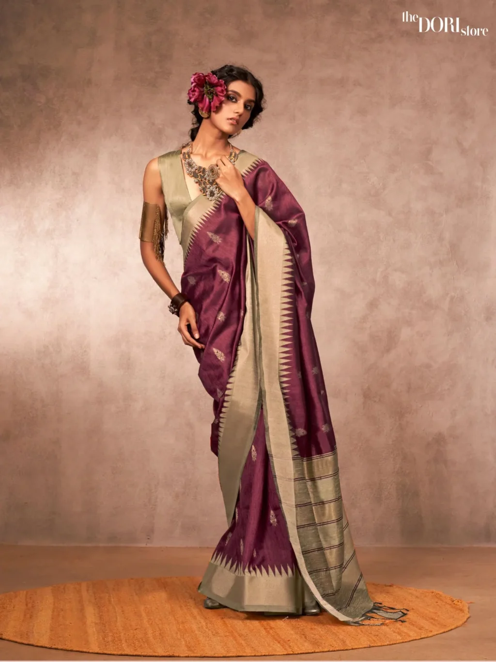 Rich Wine Purple Banarasi Silk Saree with Contrast Border  - party wear saree