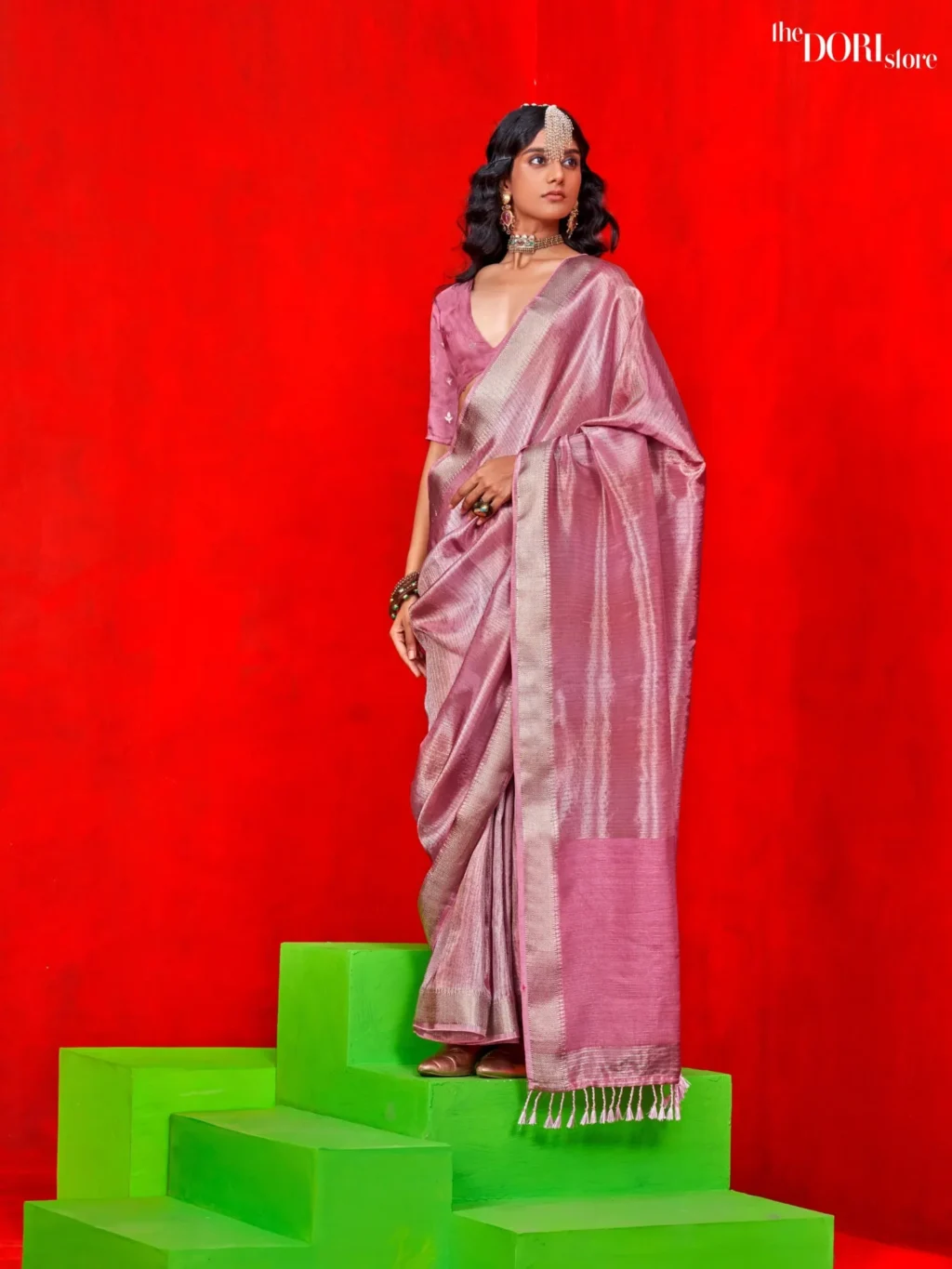 Mauve Pink Woven Banarasi Viscose Zari Silk Saree - Image 3